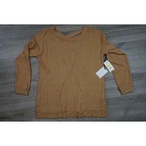 New $59 1.STATE Women's Medium Tan Textured Knit Side Slit Open V-Back Sweater
